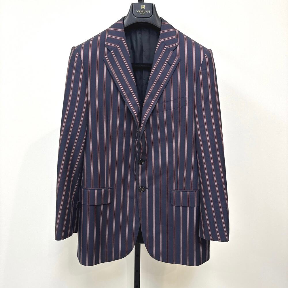 Belvest Cotton Cashmere Navy Red Stripe Sport Coat 50 Single Breasted Blazer 40